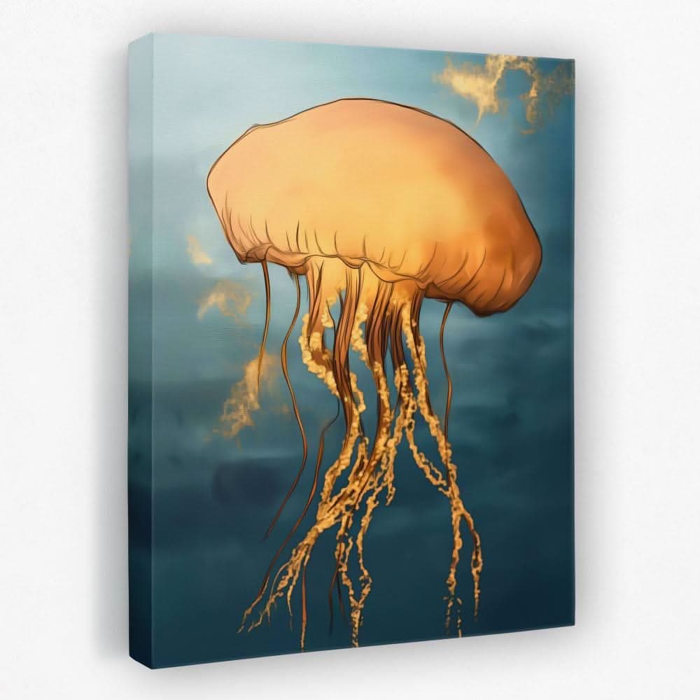 Luminous jellyfish deep sea canvas wall art with glowing bioluminescent ocean life on dark background